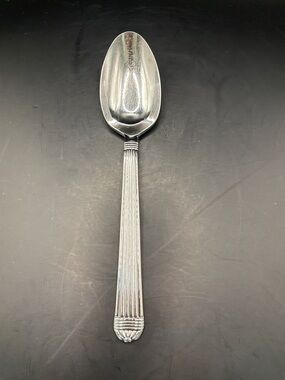Classic Stainless Steel Silver Serving Spoon - Elegant Ribbed Handle